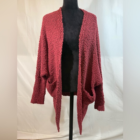 Umgee Popcorn Knit Red Sweater Cardigan Pockets Oversized‎ SMALL Fall Layering - Picture 5 of 8